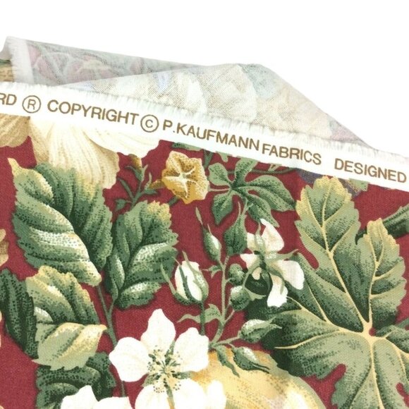 P Kaufmann Floral Fruit Upholstery Fabric Red White Roses 1.29 Yards x 54 in - Picture 2 of 6